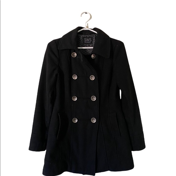BLACK BUTTON UP COAT SIZE SMALL SWS - Picture 2 of 8
